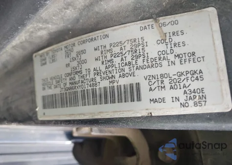 2000 Toyota 4Runner Sr5 V6 из США, поврежденный, VIN JT3GN86RXY0174887